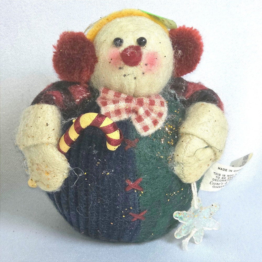 Coynes & Company Felted Wool Christmas Clown Figurine Candy Cane Snowflake 3in